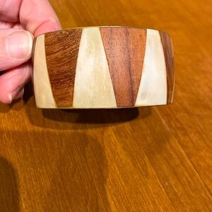 Bangle Bracelet Tribal Inspired Bone & Wood Bangle Bracelet With Brass Interior